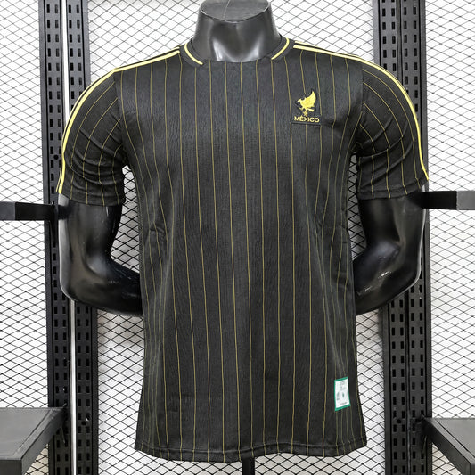 MAILLOT MEXIQUE PLAYER 2026 NOIR RAYÉ OR