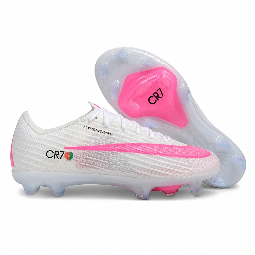 CRAMPONS AIR ZOOM MERCURIAL VAPOR 17 ELITE CR7 FG BLANC ET ROSE